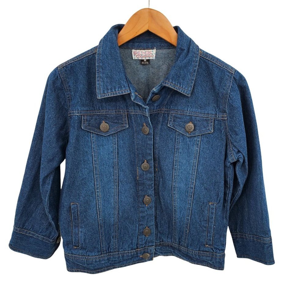 Pink Cattelac Womens Denim Button Up Blue Jean Jacket‎ Sz M Long Sleeve Cotton